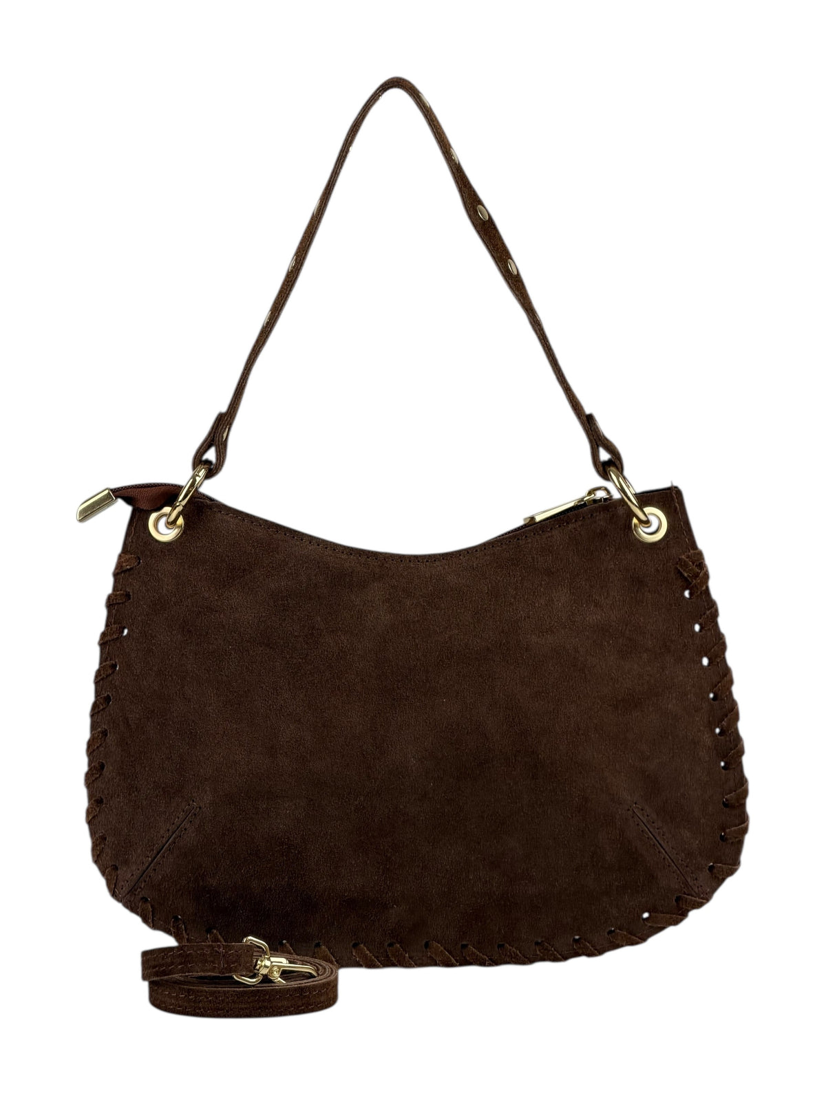HE1024 Brown Studded Suede Shoulder Bag