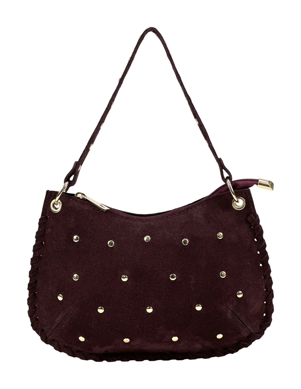 HE1025 Burgundy Studded Suede Shoulder Bag