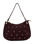 HE1025 Burgundy Studded Suede Shoulder Bag