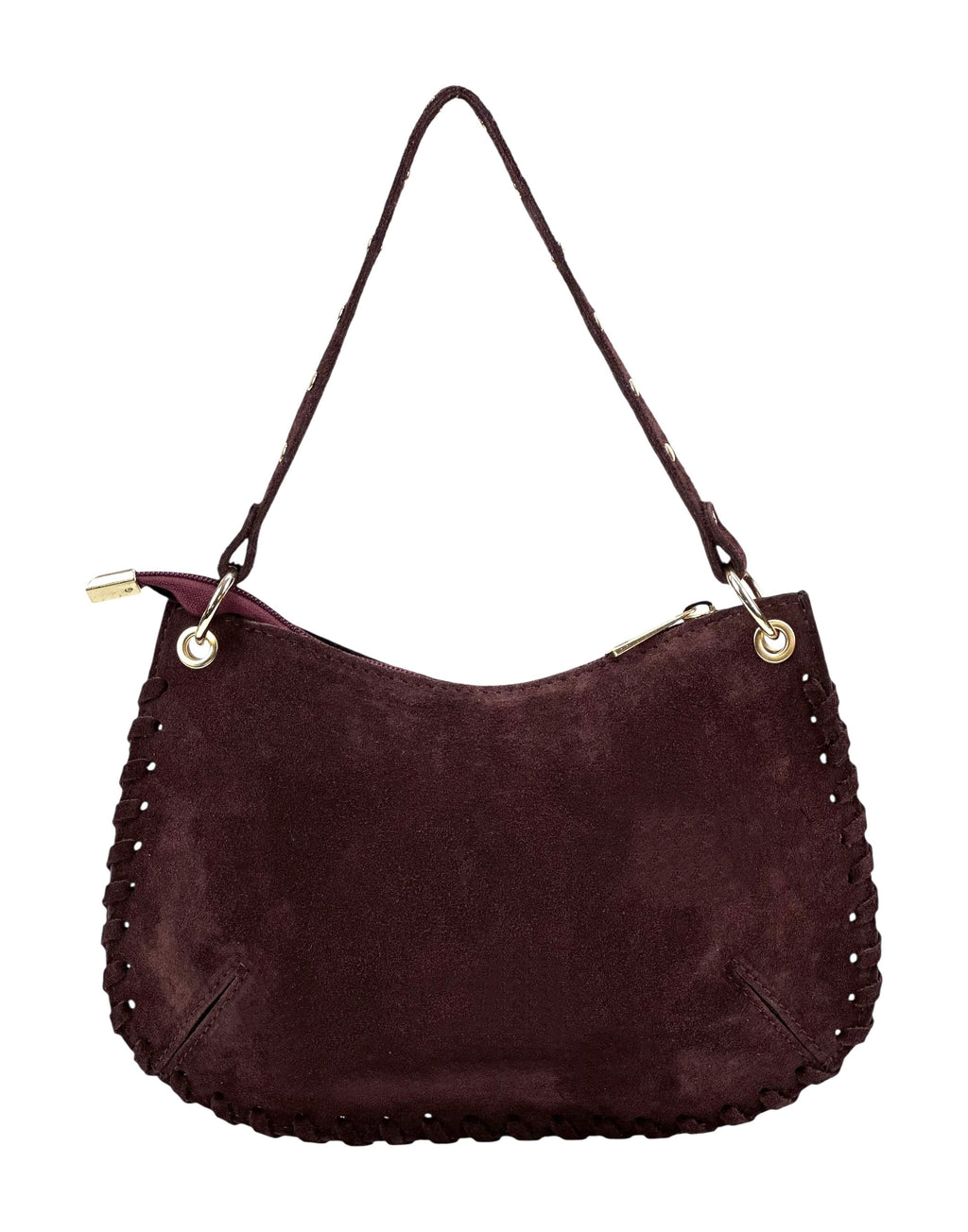HE1025 Burgundy Studded Suede Shoulder Bag