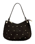 HE1026 Dark Brown Studded Suede Shoulder Bag