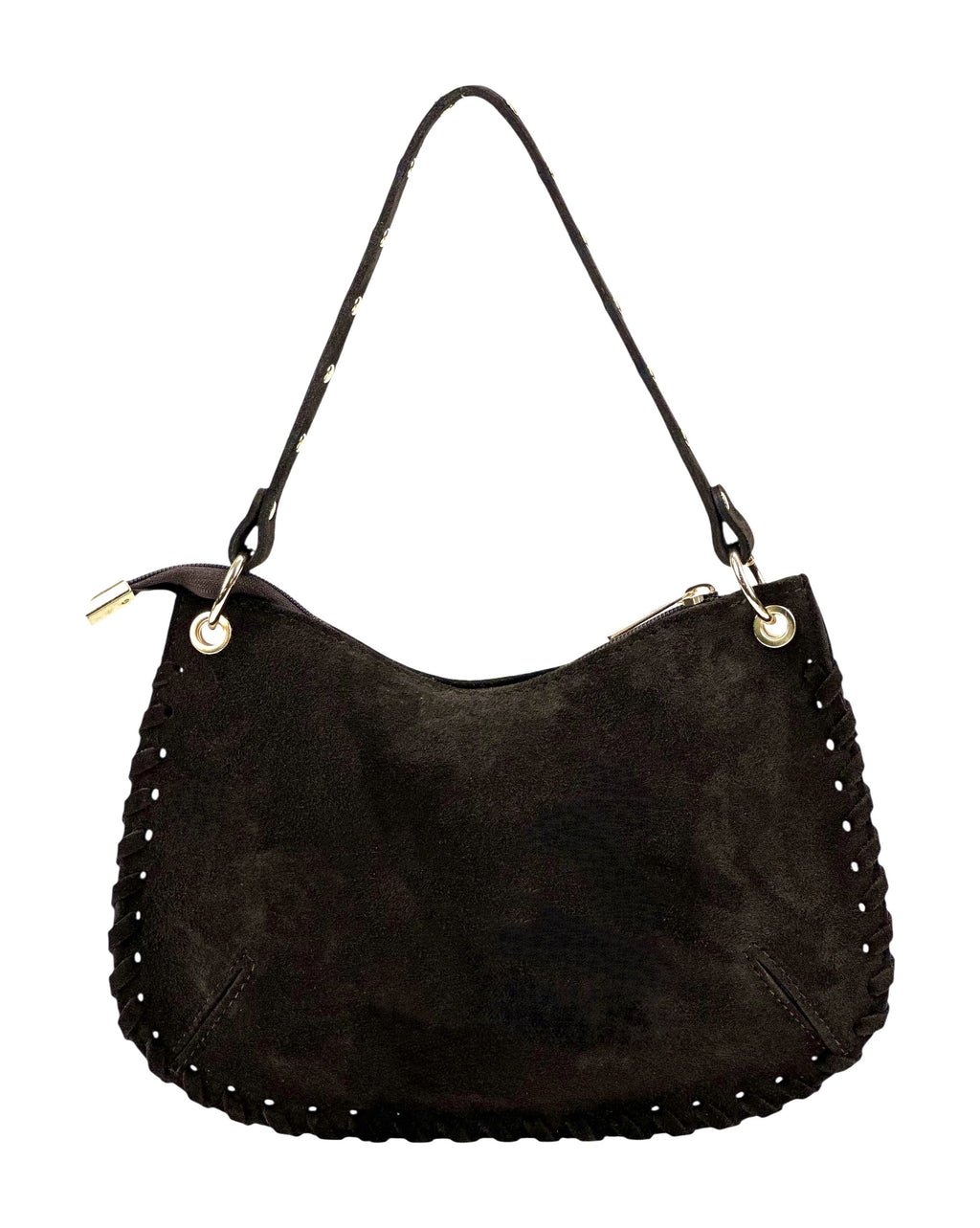 HE1026 Dark Brown Studded Suede Shoulder Bag