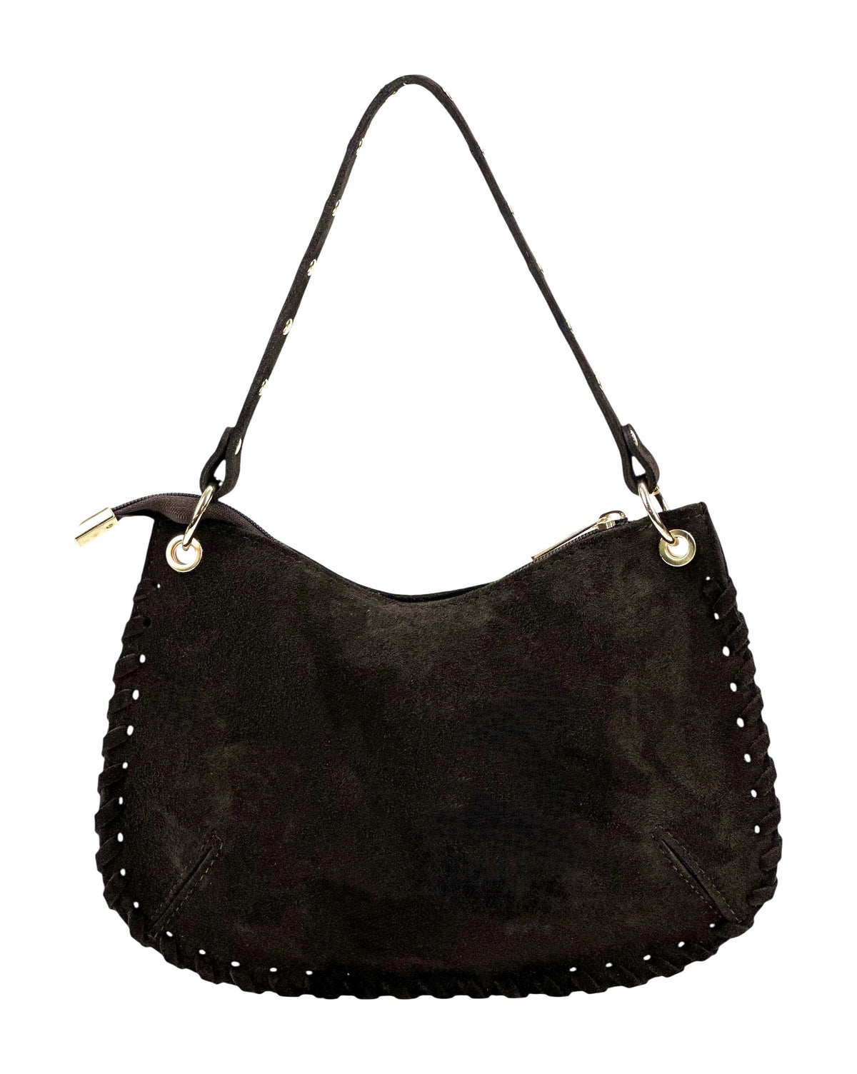 HE1026 Dark Brown Studded Suede Shoulder Bag