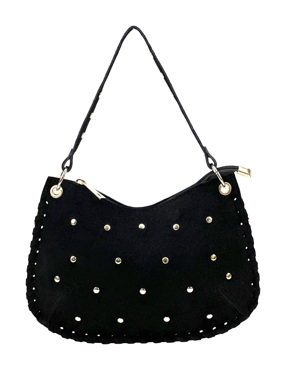 HE1027 Black Studded Suede Shoulder Bag