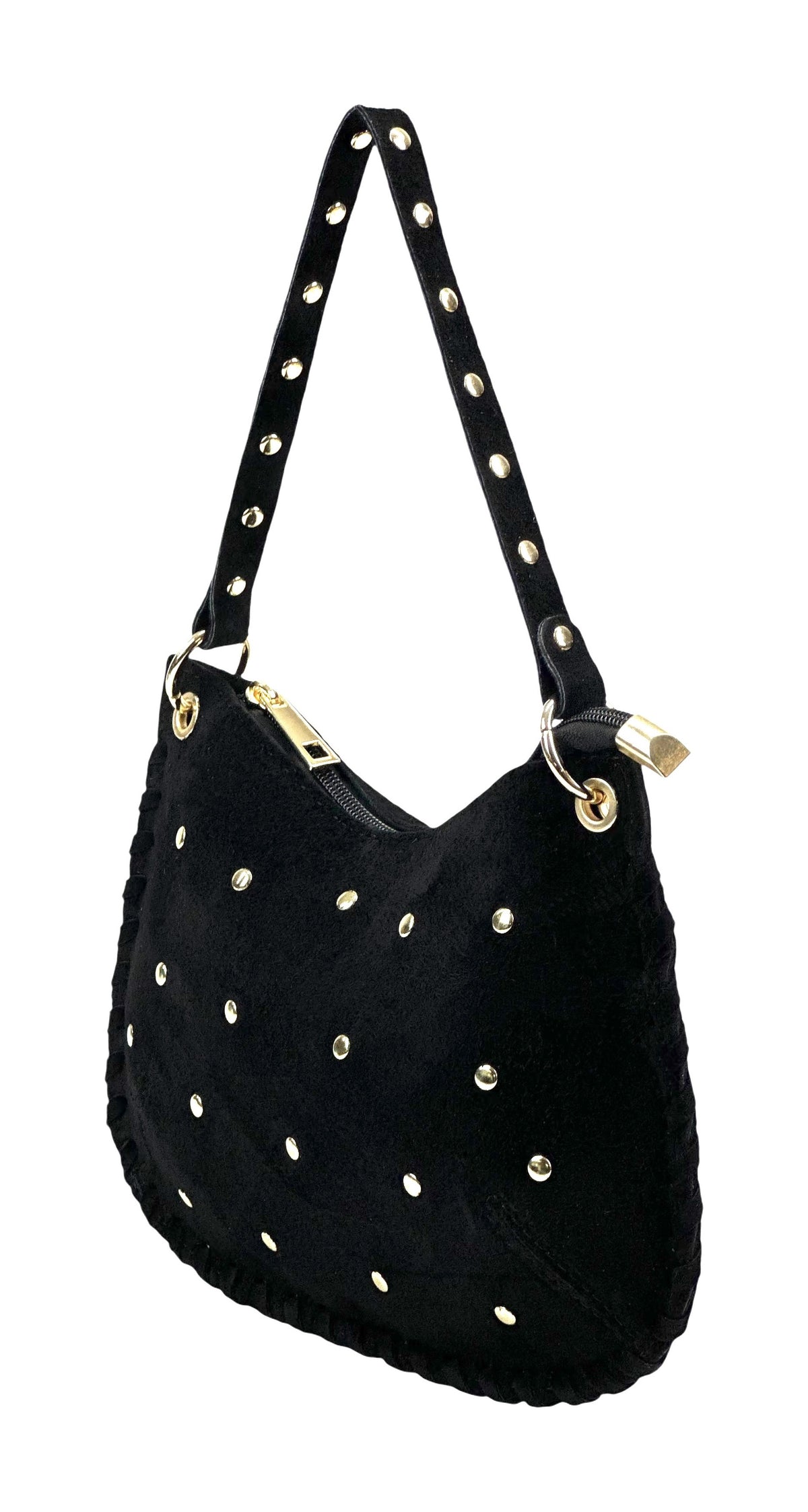 HE1027 Black Studded Suede Shoulder Bag