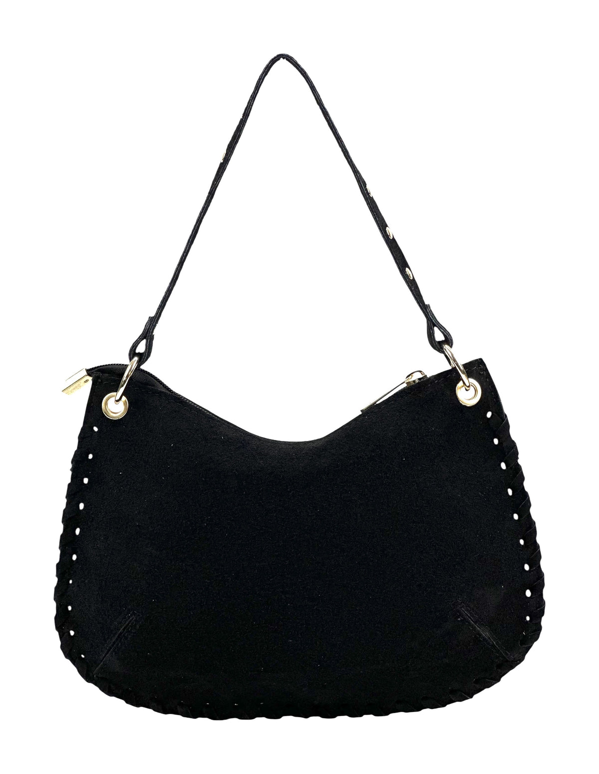 HE1027 Black Studded Suede Shoulder Bag