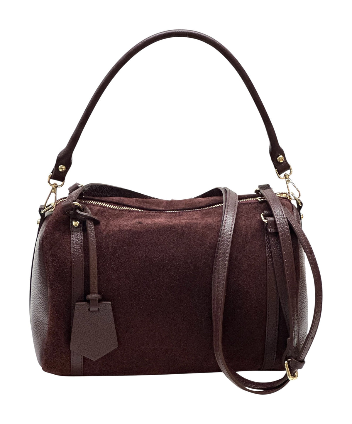 HE1028 Burgundy Barrel Suede Satchel