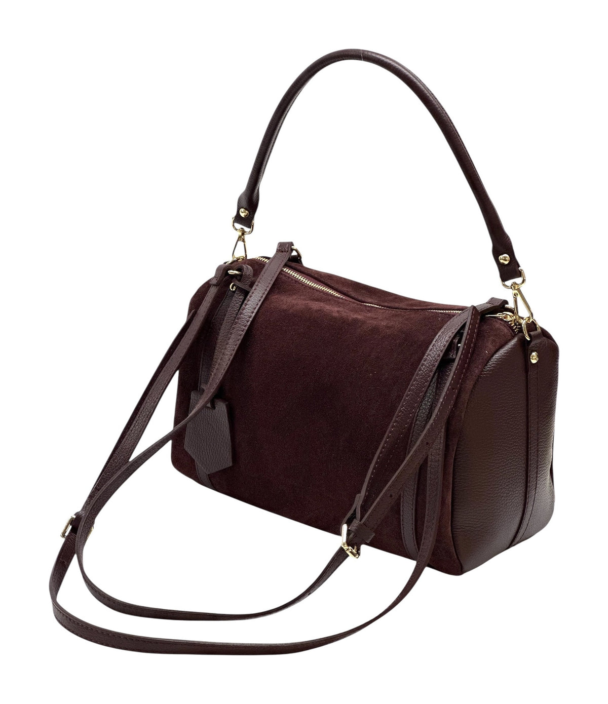 HE1028 Burgundy Barrel Suede Satchel