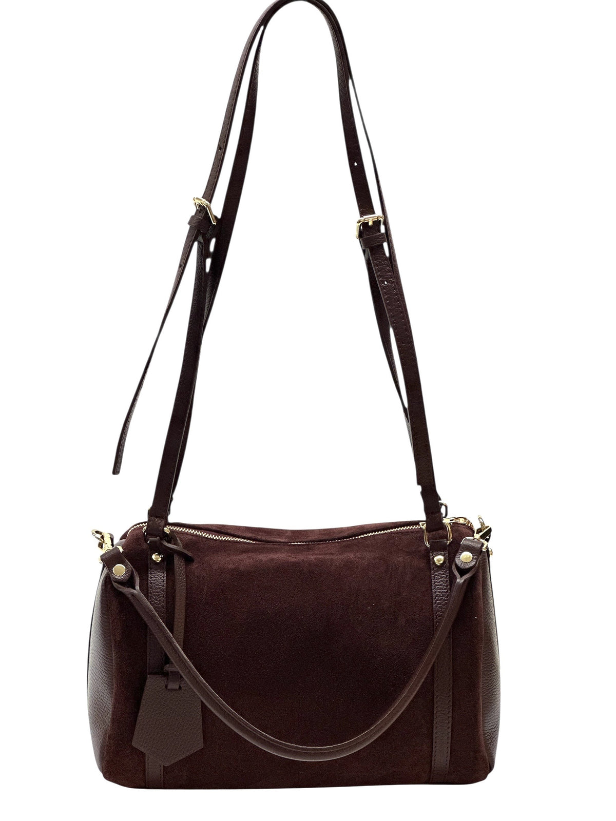 HE1028 Burgundy Barrel Suede Satchel