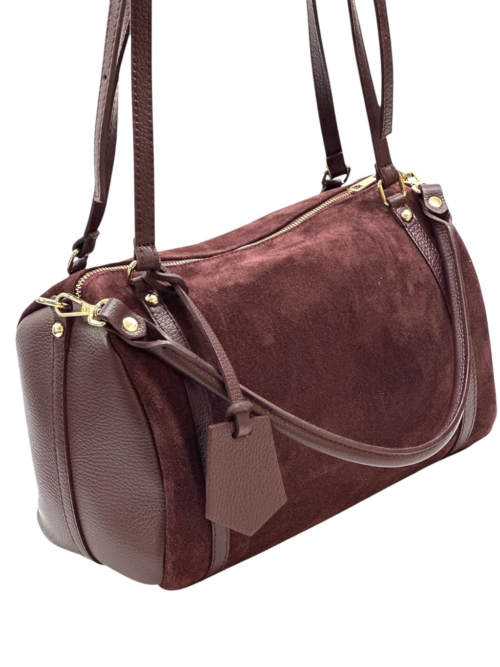 HE1028 Burgundy Barrel Suede Satchel