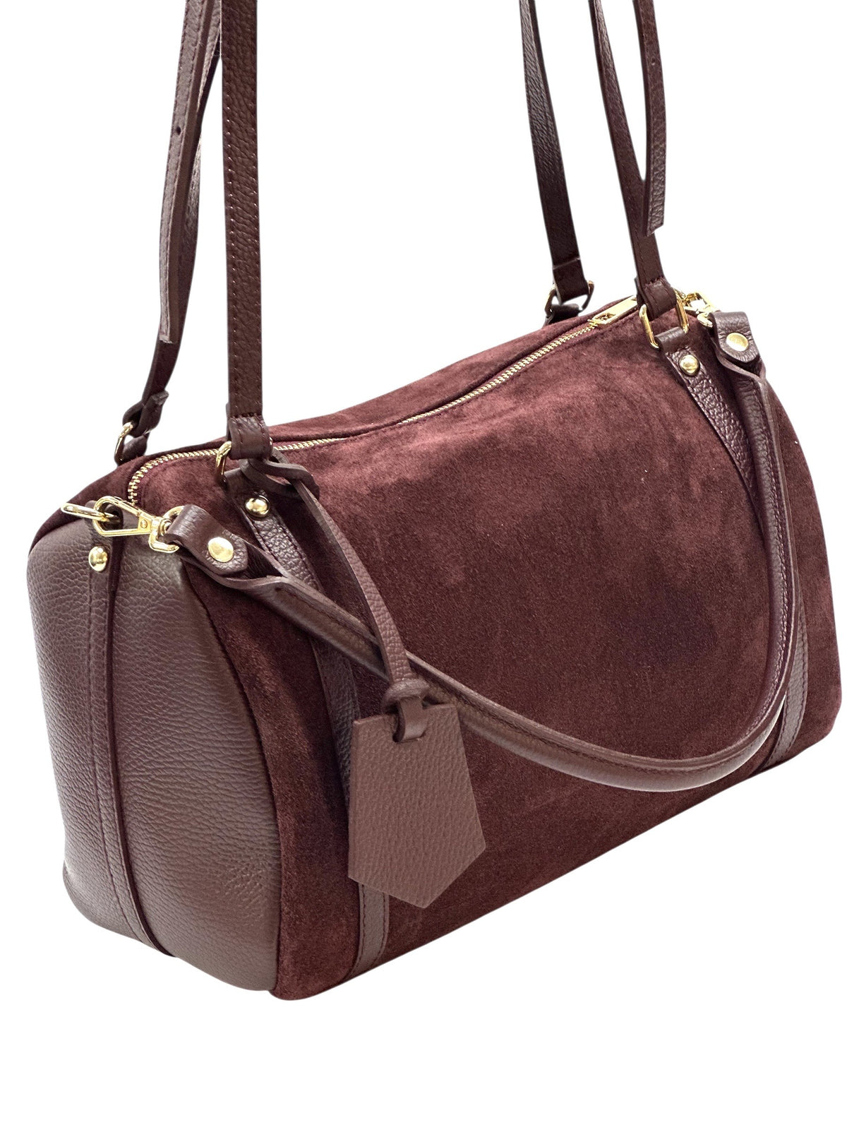 HE1028 Burgundy Barrel Suede Satchel