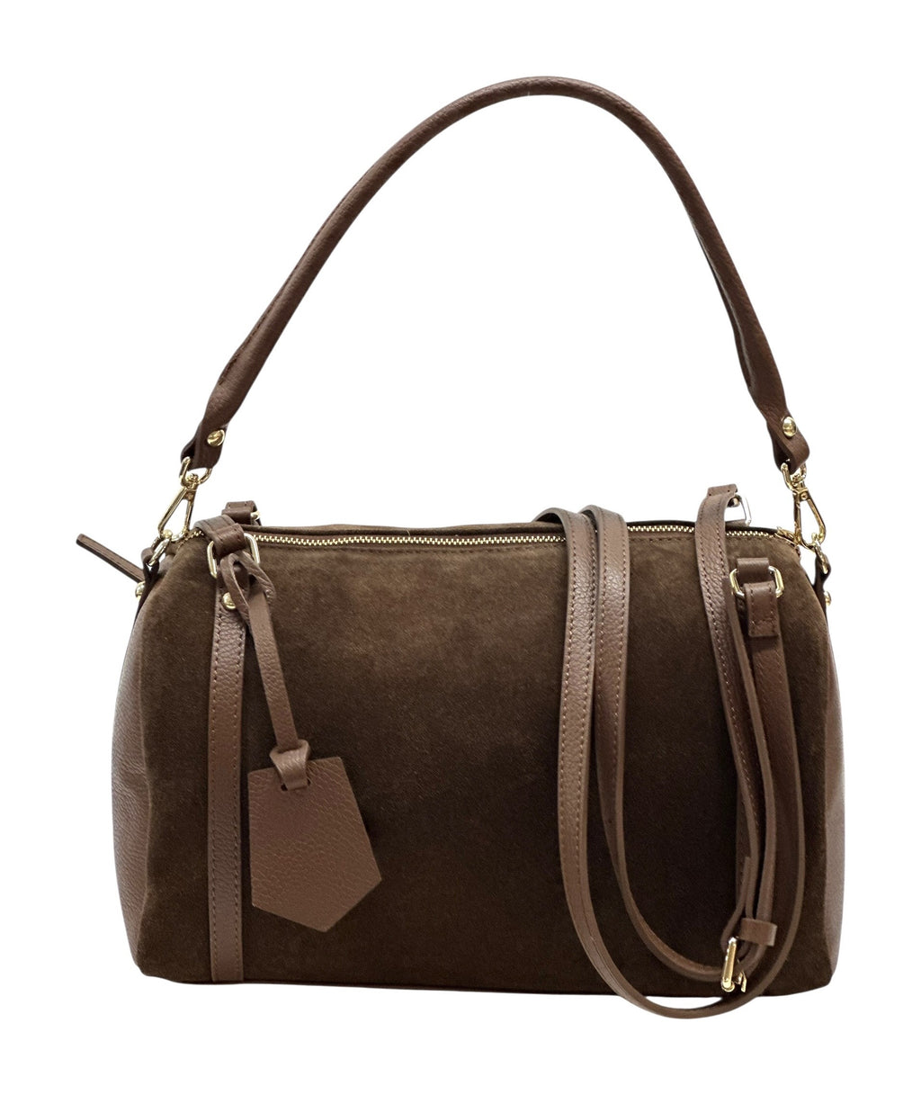 HE1029 Brown Barrel Suede Satchel