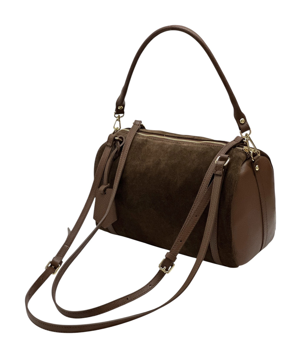 HE1029 Brown Barrel Suede Satchel