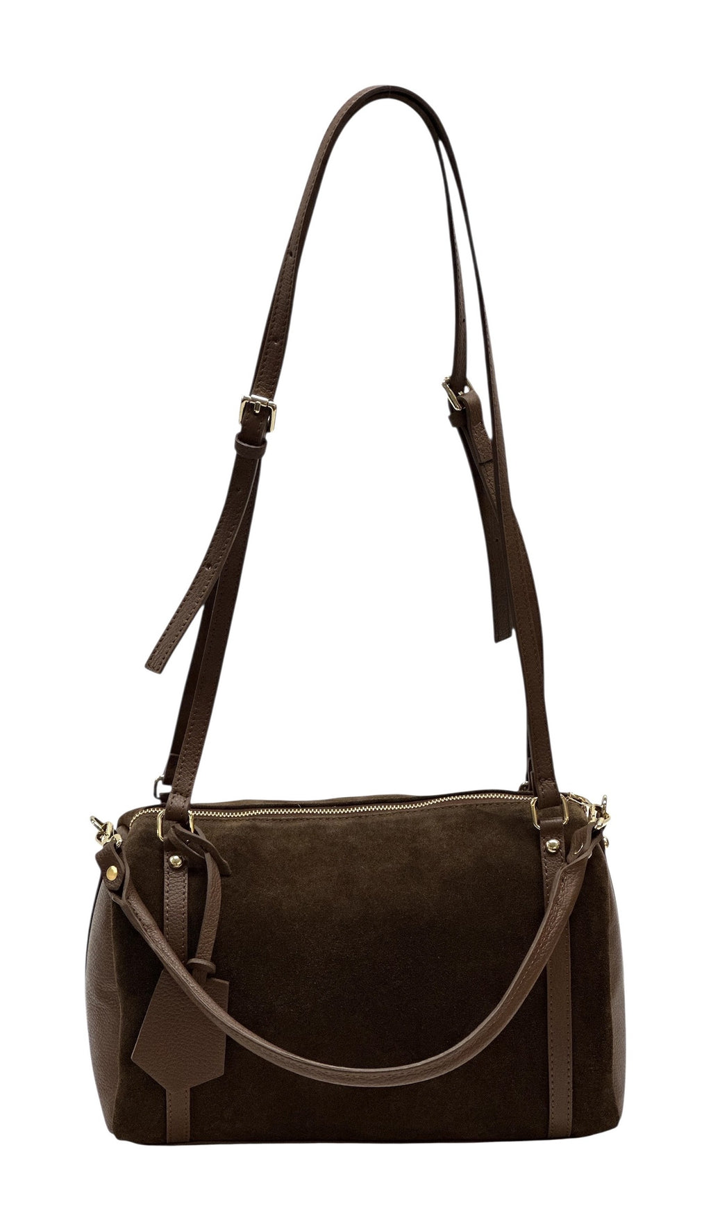 HE1029 Brown Barrel Suede Satchel