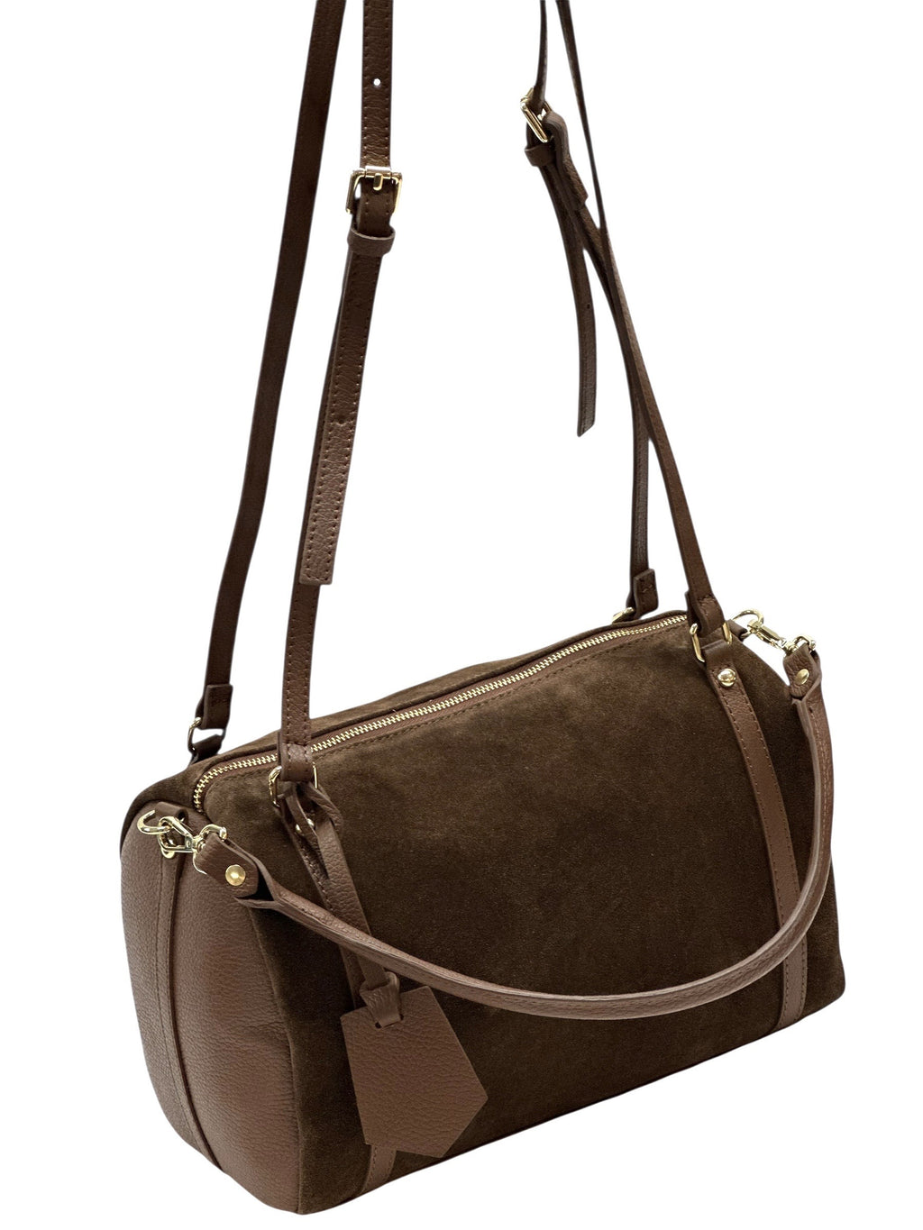 HE1029 Brown Barrel Suede Satchel
