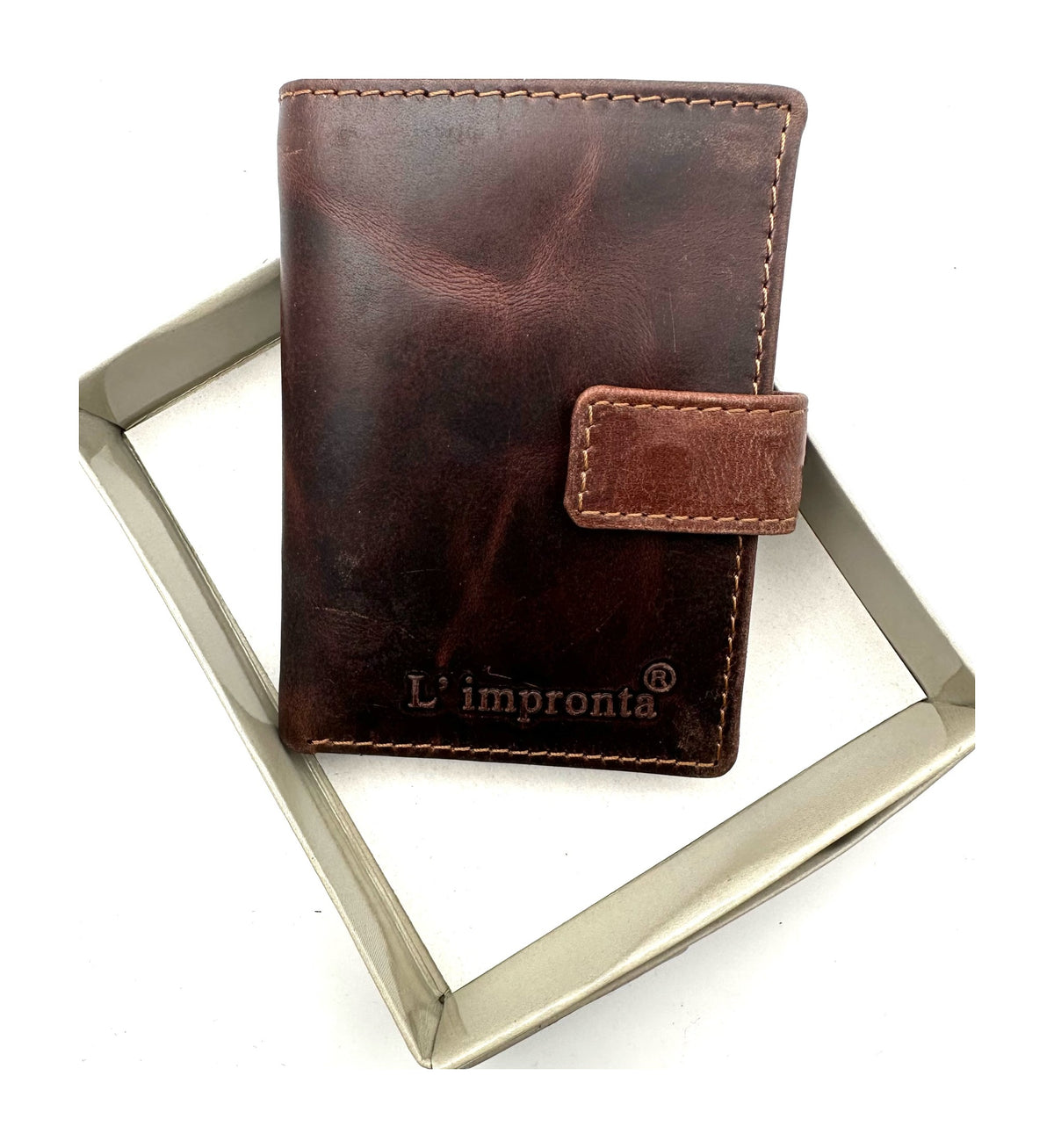 HE103 Dark Brown Leather Vertical Snap Wallet