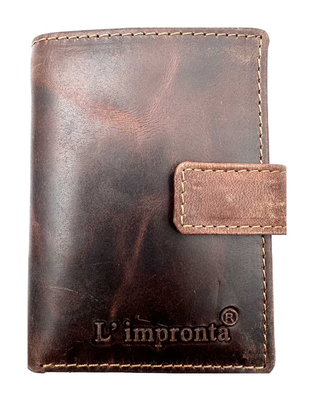 HE103 Dark Brown Leather Vertical Snap Wallet
