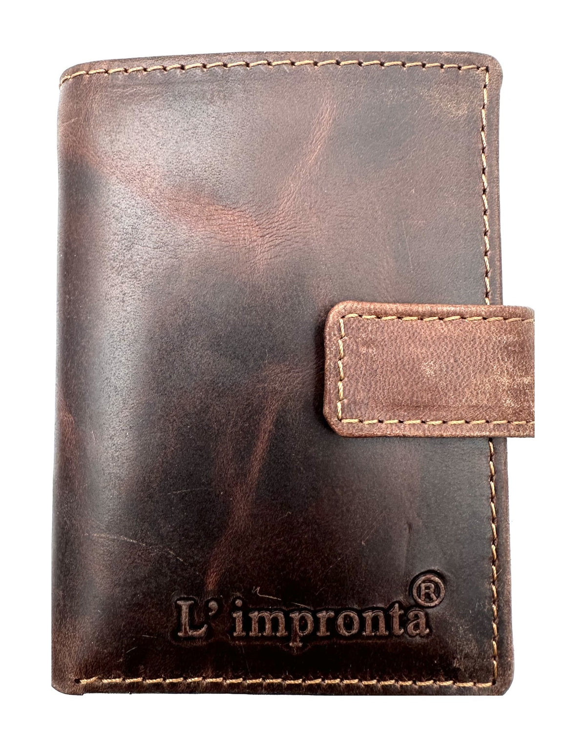 HE103 Dark Brown Leather Vertical Snap Wallet