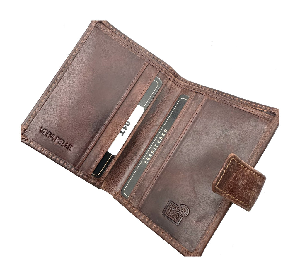 HE103 Dark Brown Leather Vertical Snap Wallet