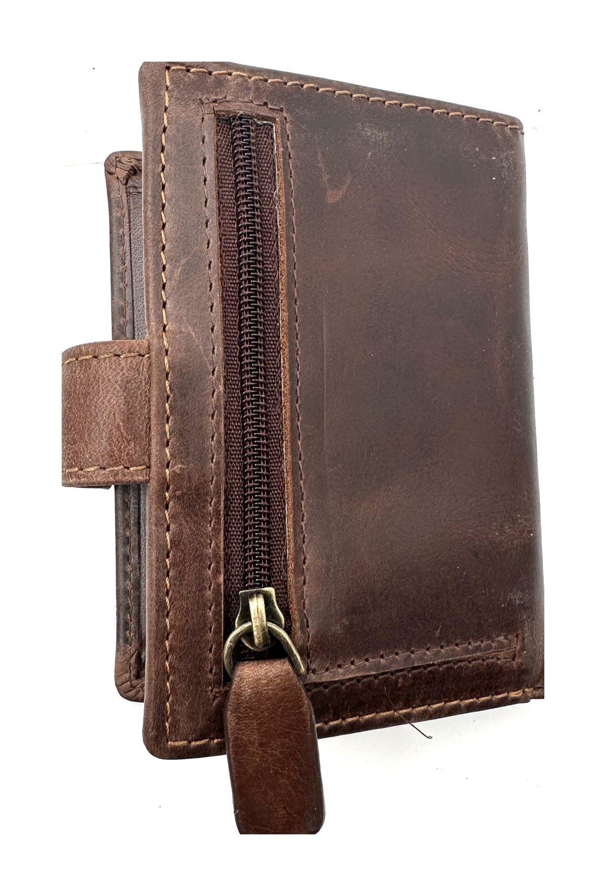 HE103 Dark Brown Leather Vertical Snap Wallet