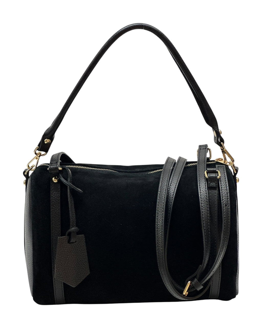HE1030 Black Barrel Suede Satchel