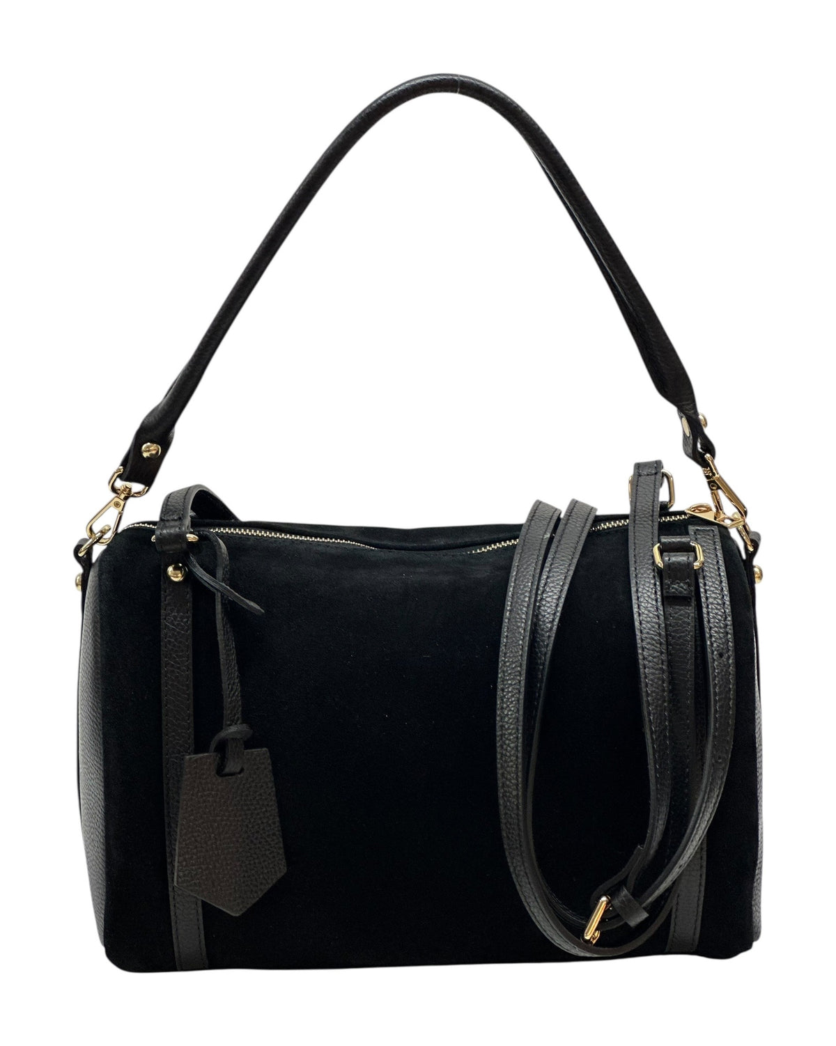 HE1030 Black Barrel Suede Satchel