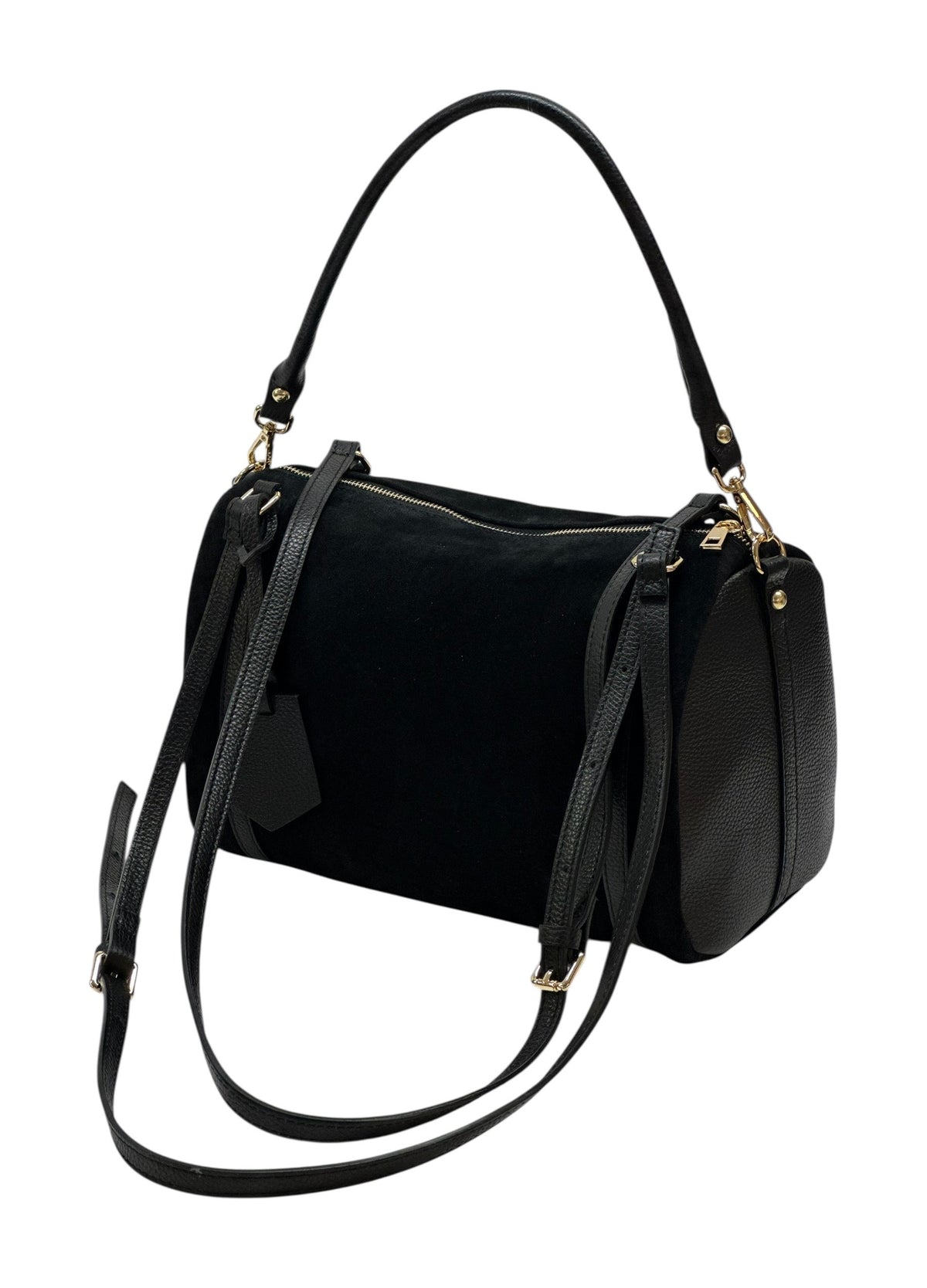 HE1030 Black Barrel Suede Satchel