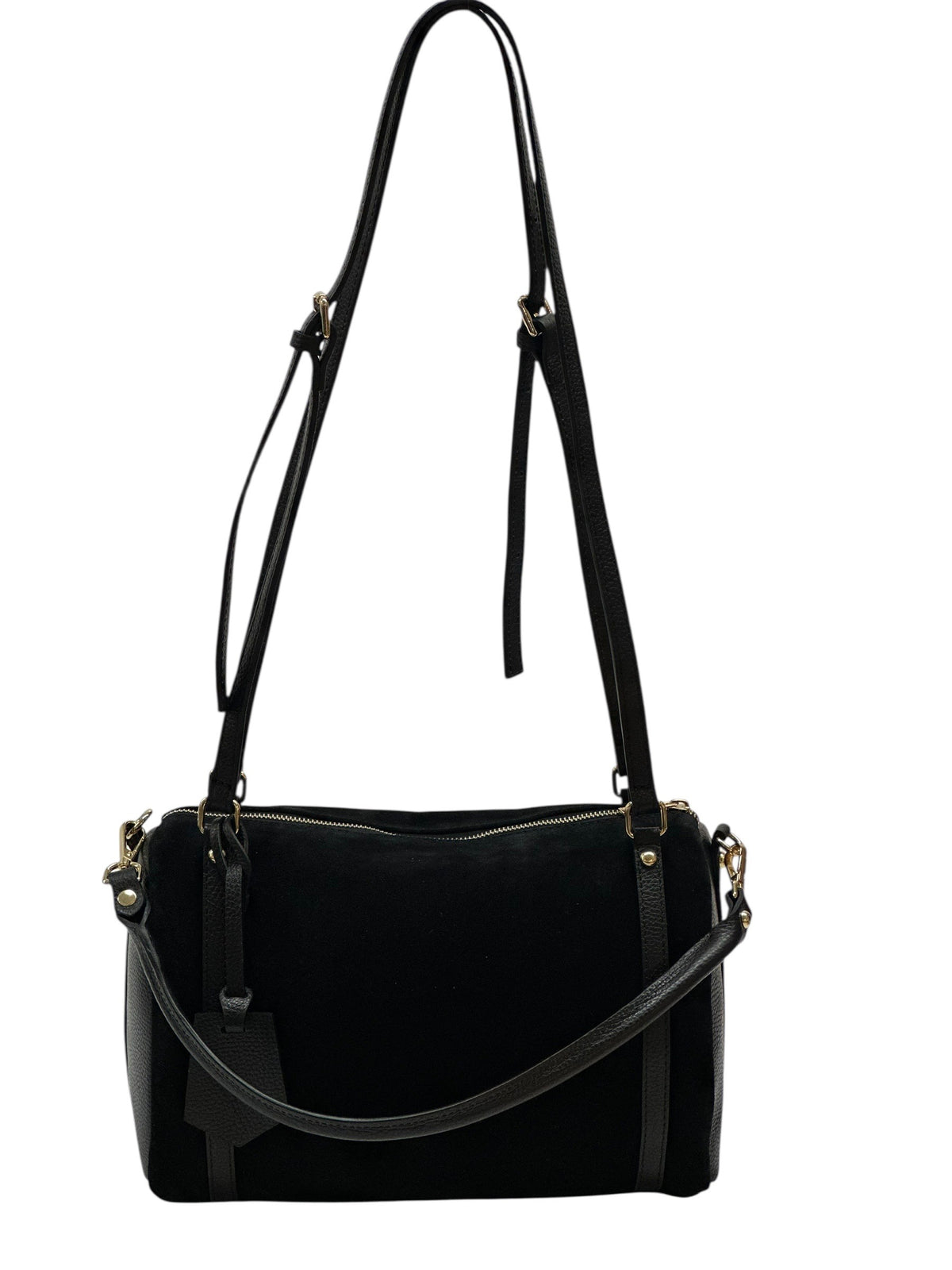 HE1030 Black Barrel Suede Satchel