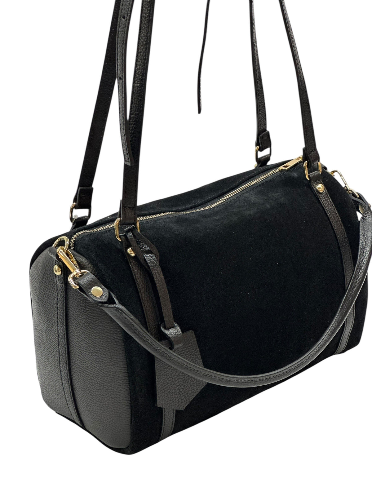 HE1030 Black Barrel Suede Satchel