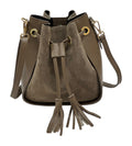 HE1032 Dark Taupe Drawstring Suede Bucket Bag
