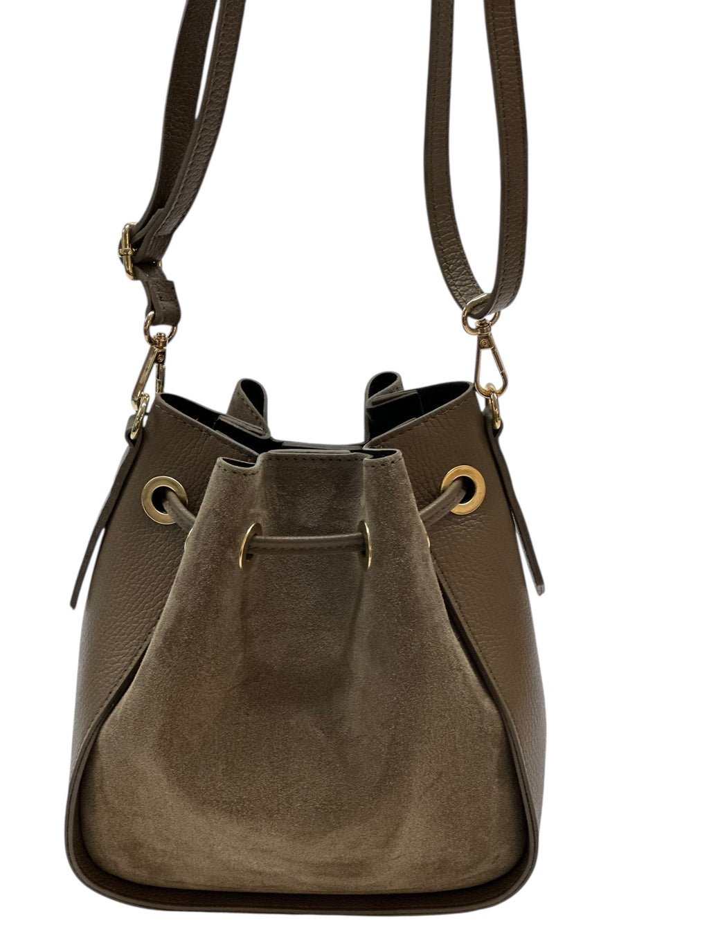 HE1032 Dark Taupe Drawstring Suede Bucket Bag