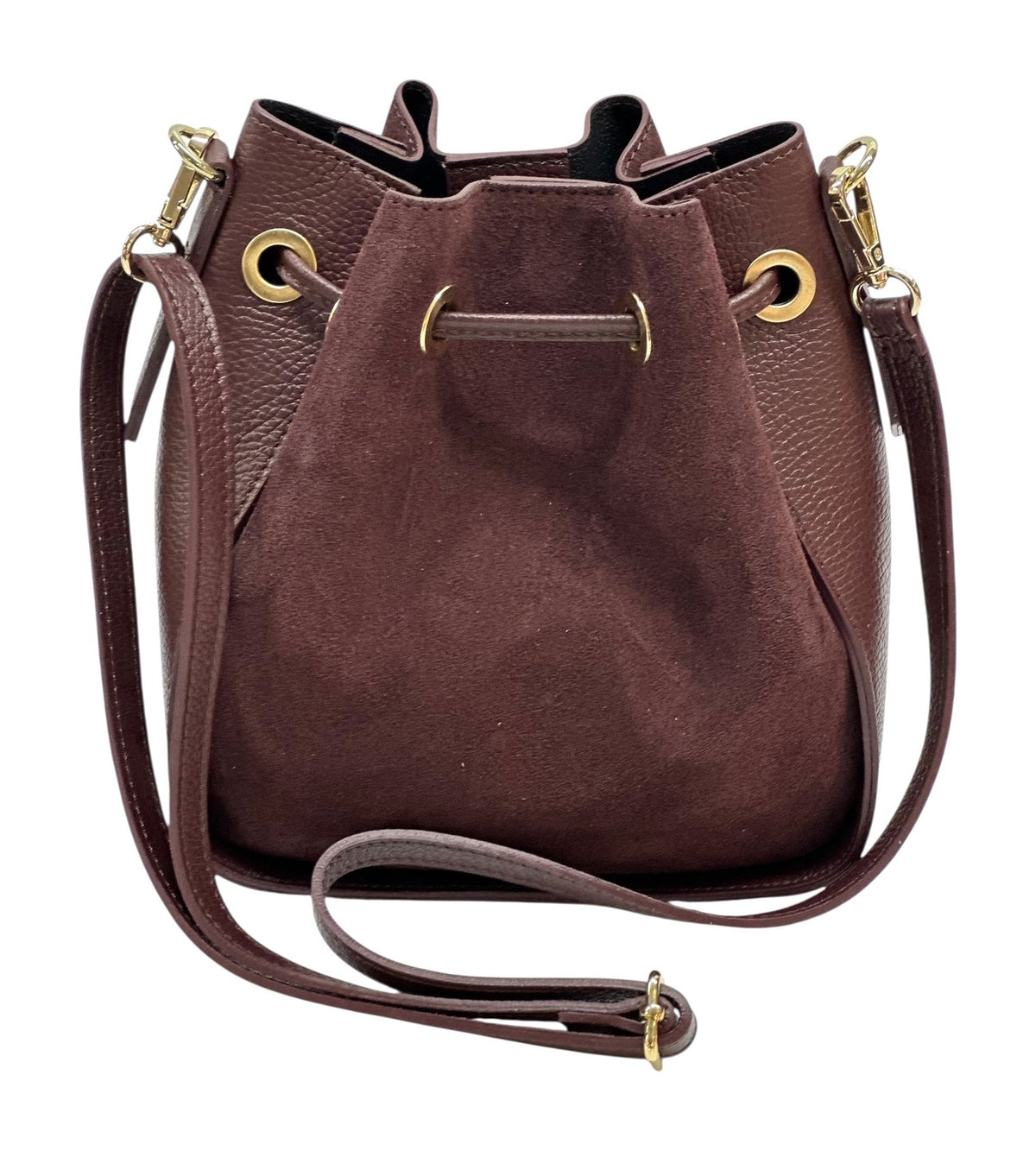 HE1034 Burgundy Drawstring Suede Bucket Bag