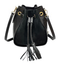 HE1035 Black Drawstring Suede Bucket Bag