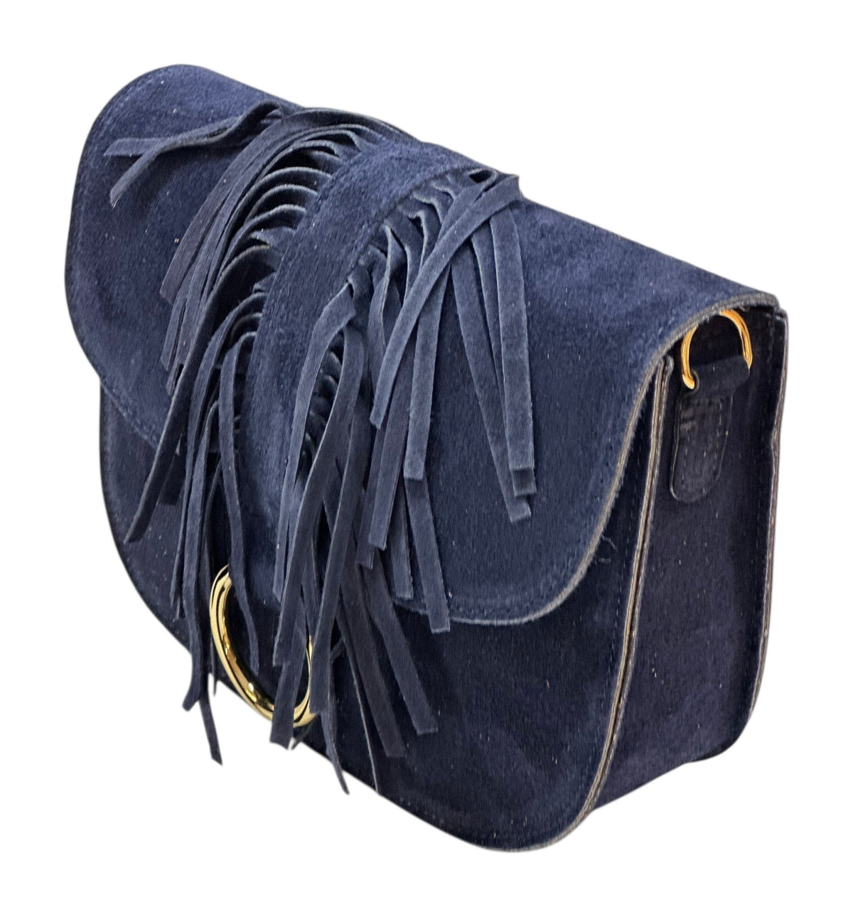 HE1036 Navy Fringe Flap Suede Crossbody Bag