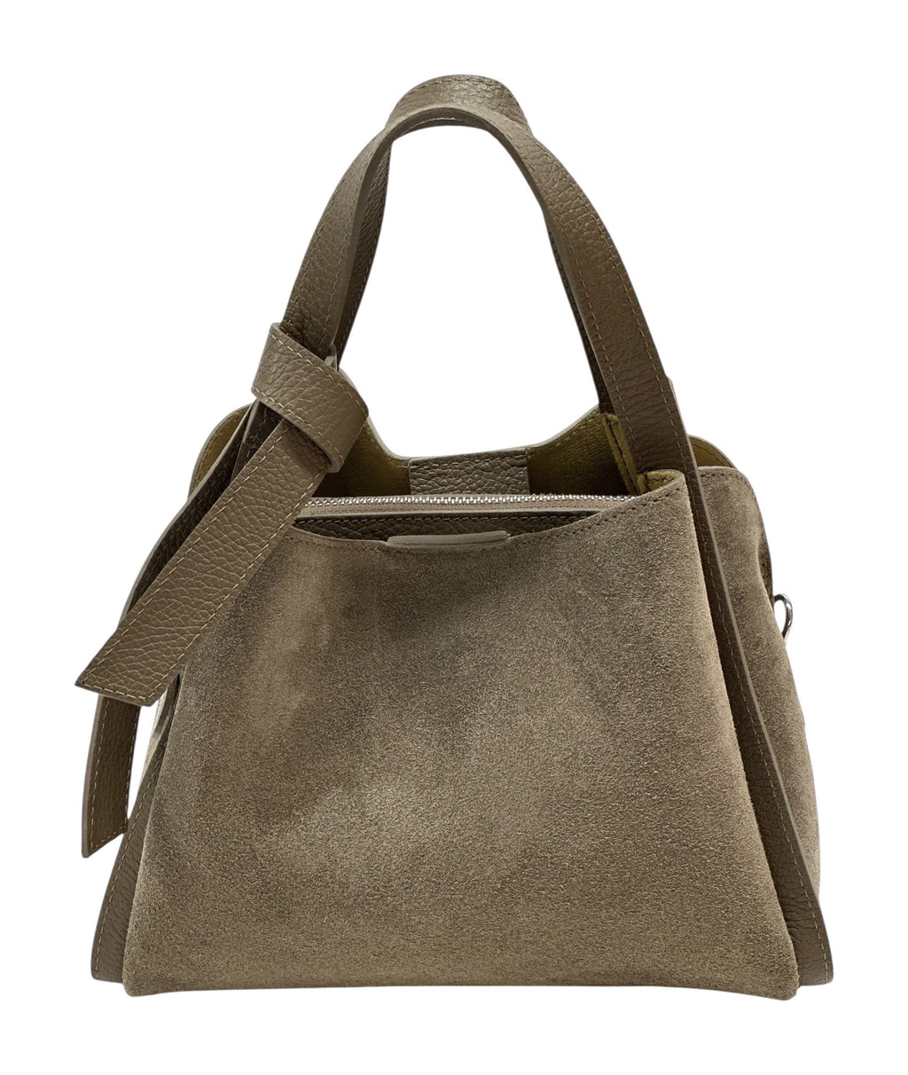 HE1043 Dark Taupe Knotted Suede Top Handle Bag