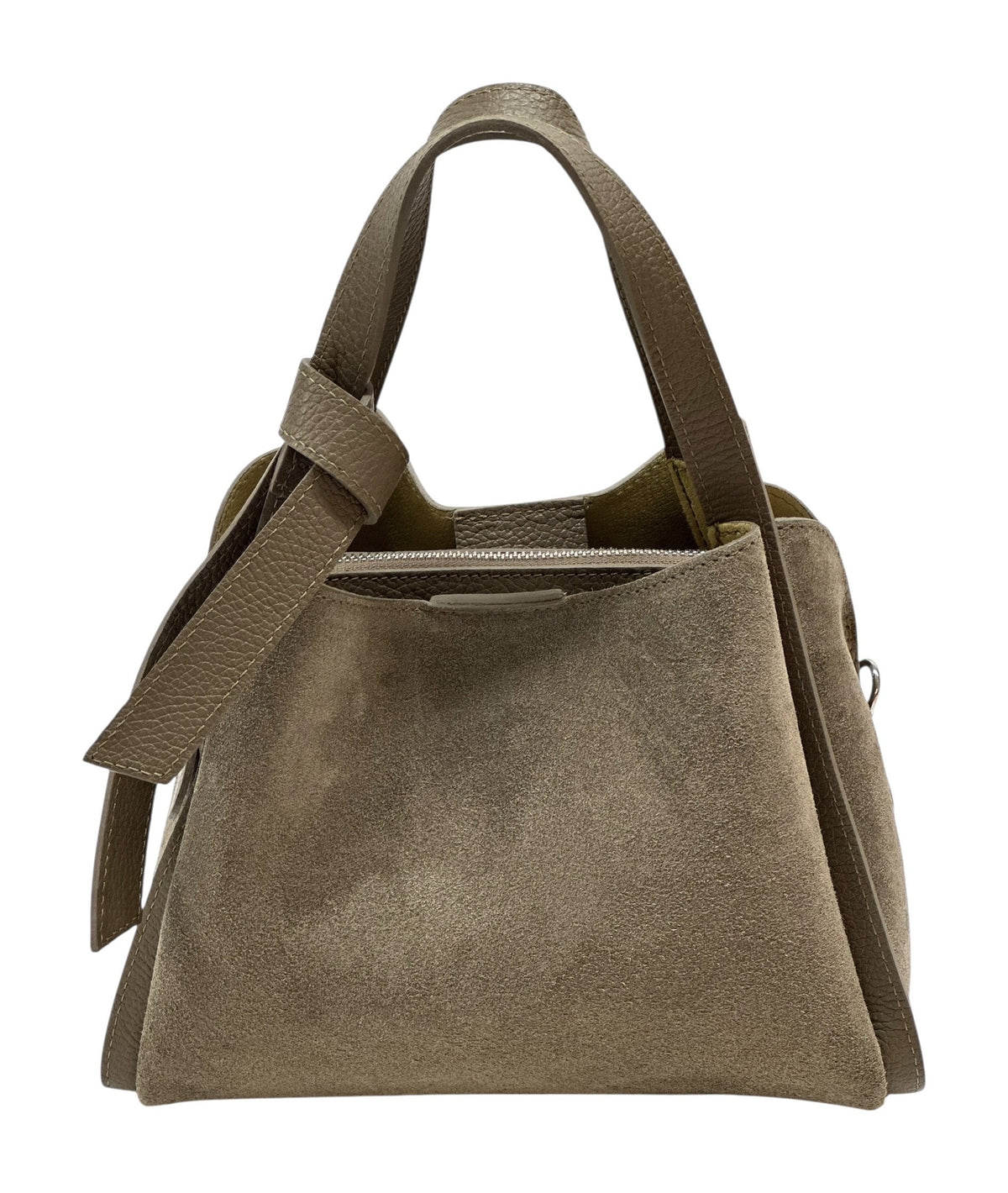 HE1043 Dark Taupe Knotted Suede Top Handle Bag