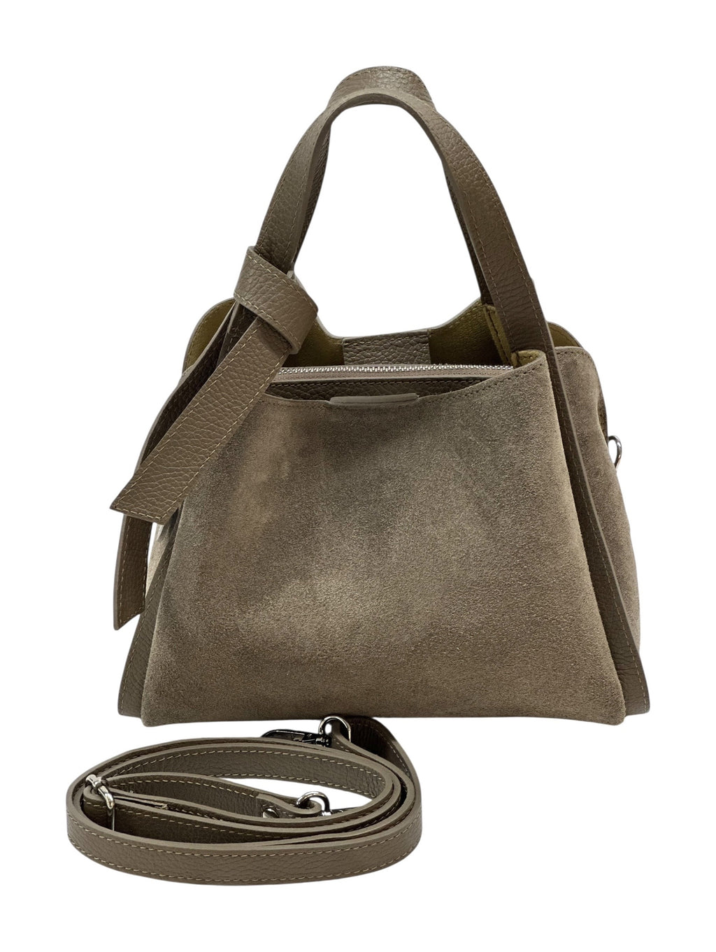 HE1043 Dark Taupe Knotted Suede Top Handle Bag