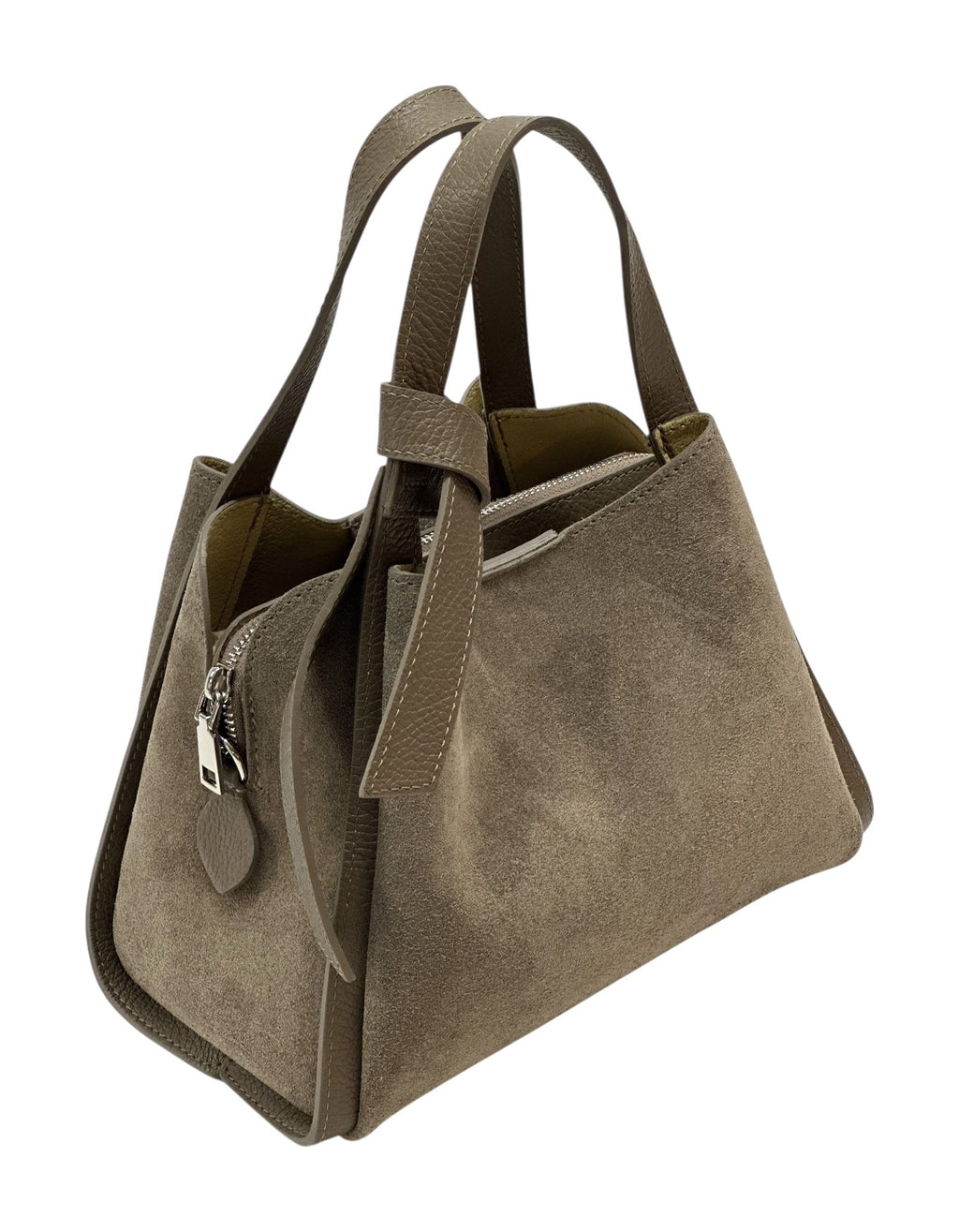 HE1043 Dark Taupe Knotted Suede Top Handle Bag