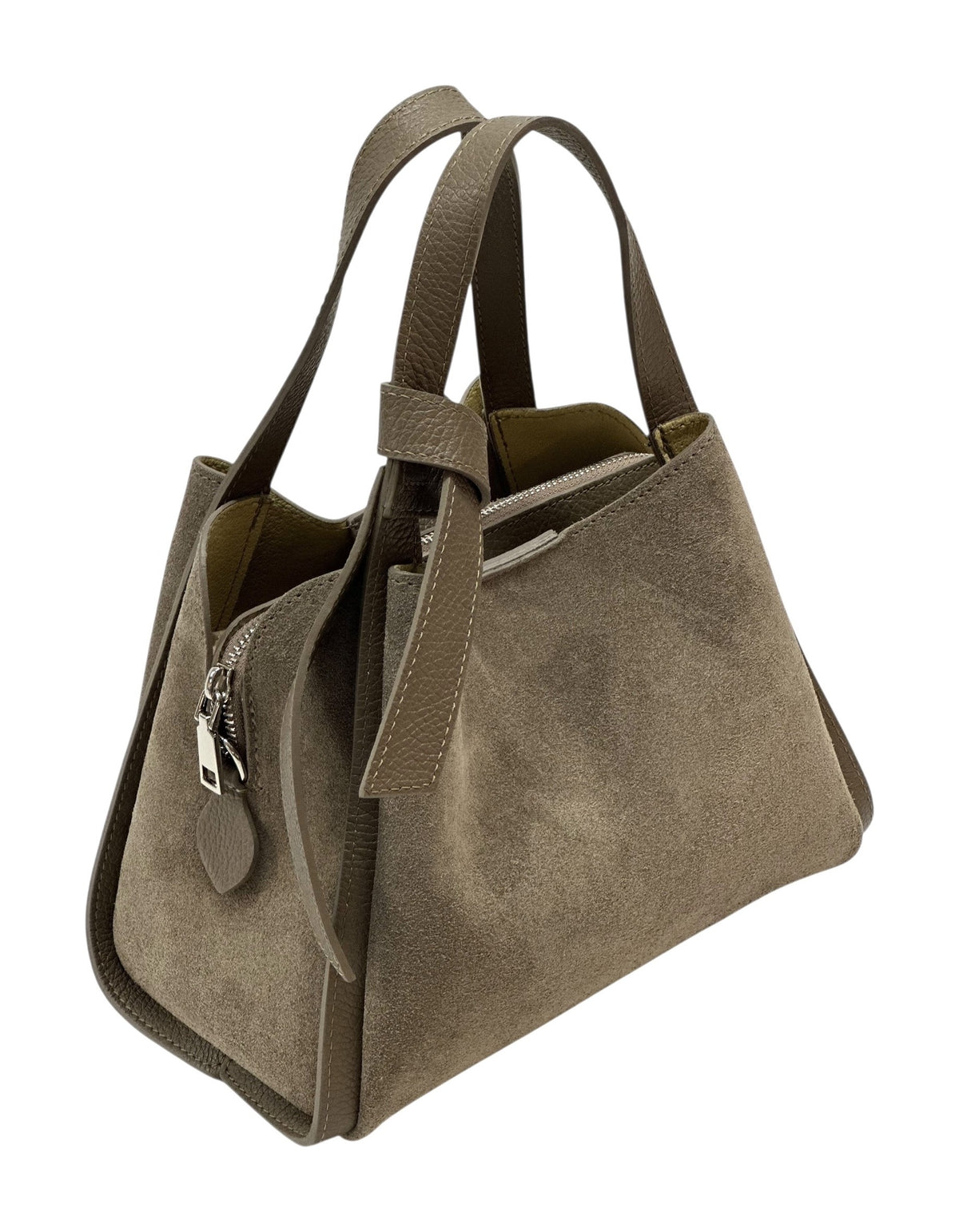 HE1043 Dark Taupe Knotted Suede Top Handle Bag