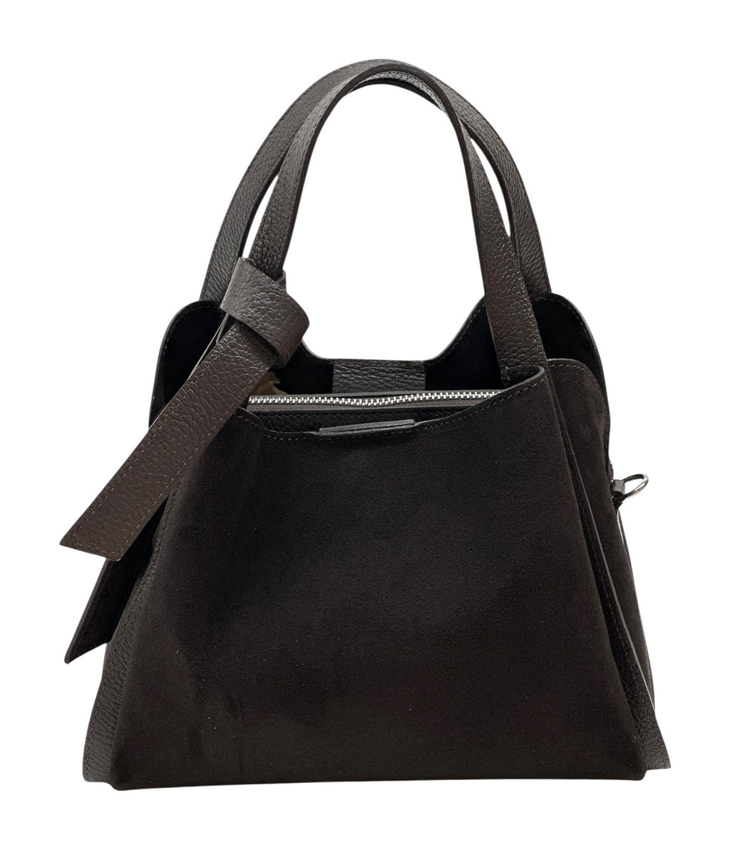 HE1044 Dark Brown Knotted Suede Top Handle Bag