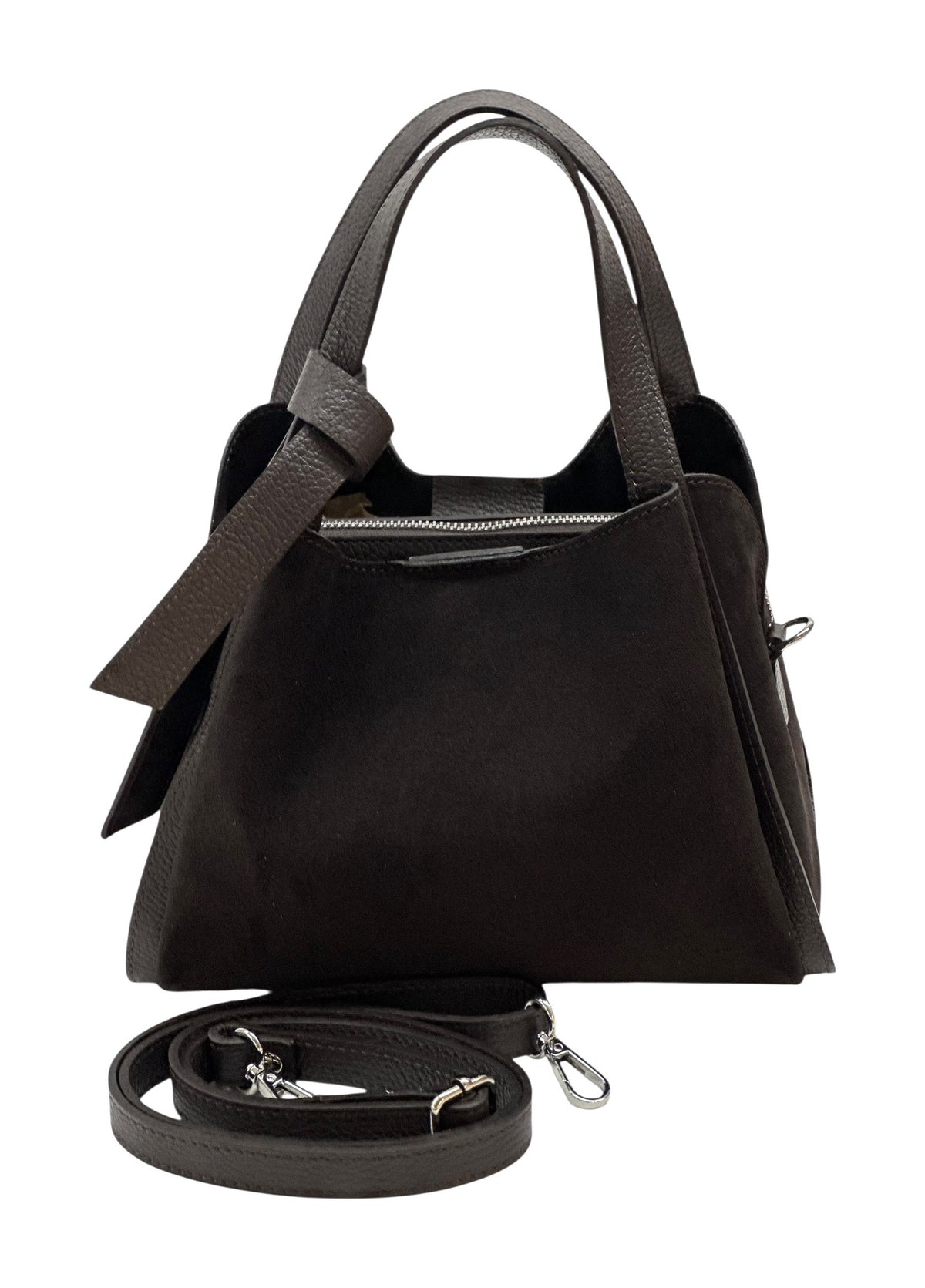HE1044 Dark Brown Knotted Suede Top Handle Bag