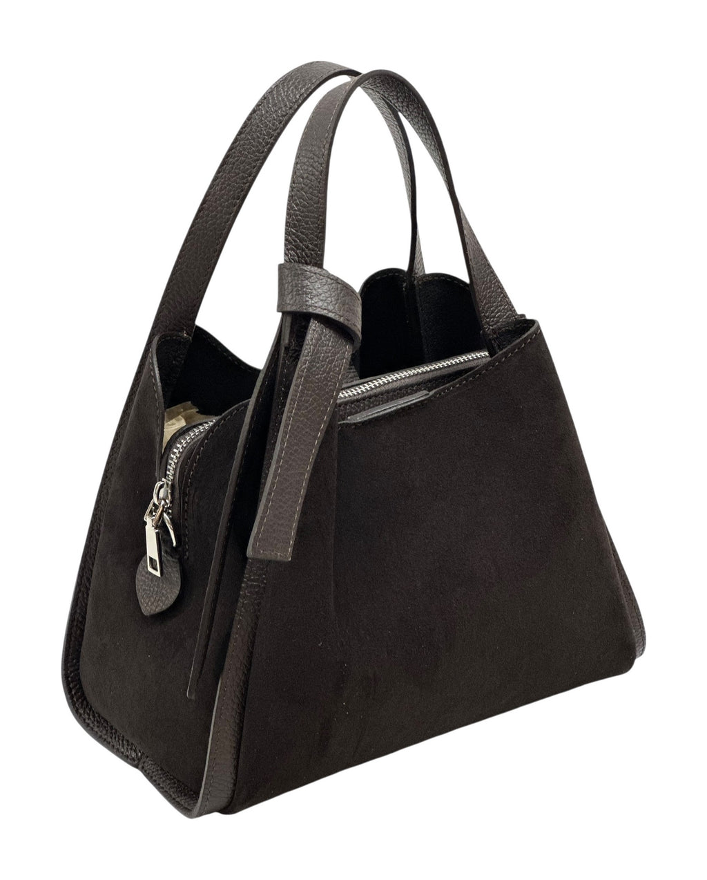 HE1044 Dark Brown Knotted Suede Top Handle Bag