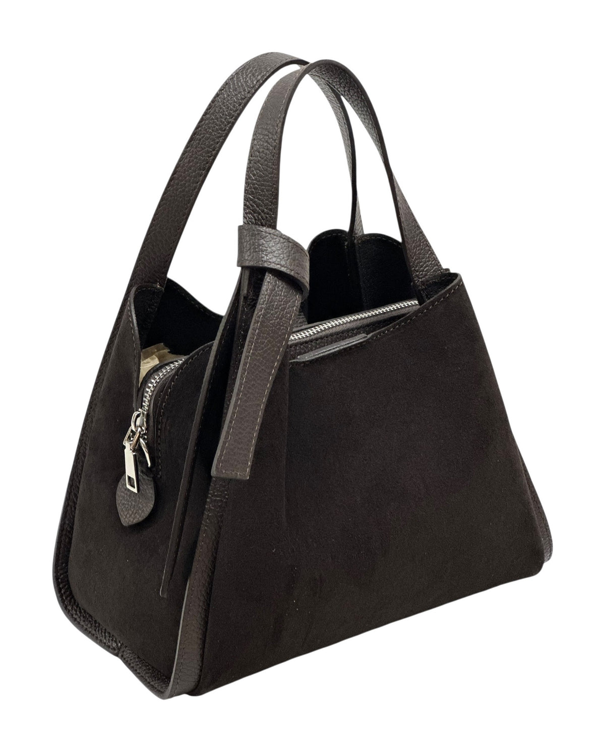 HE1044 Dark Brown Knotted Suede Top Handle Bag