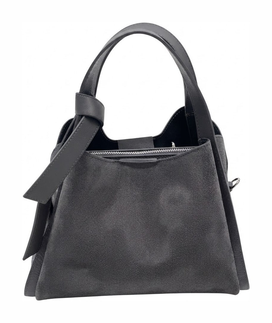 HE1045 Dark Grey Knotted Suede Top Handle Bag