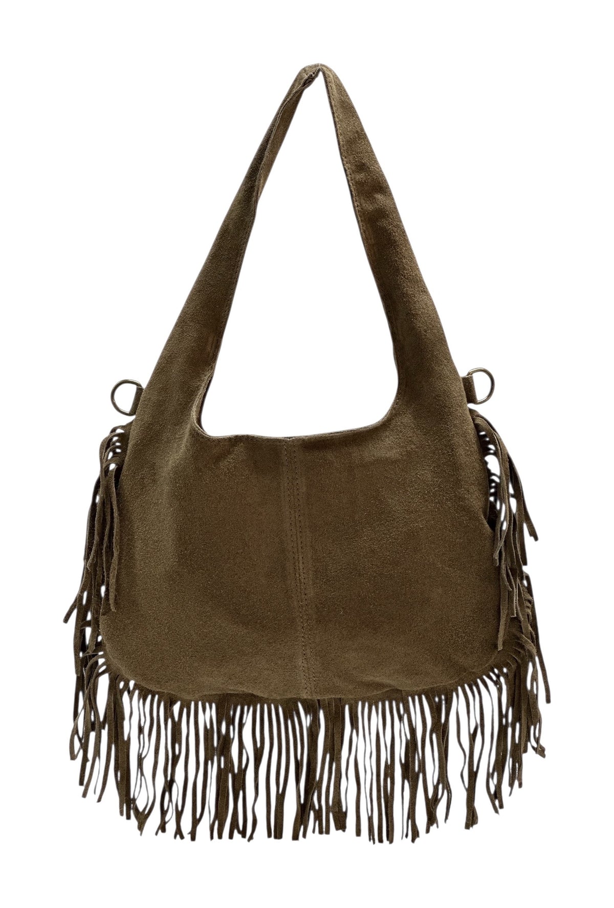 HE1048 Dark Taupe Fringe Suede Hobo Bag