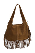 HE1049 Dark Tan Fringe Suede Hobo Bag