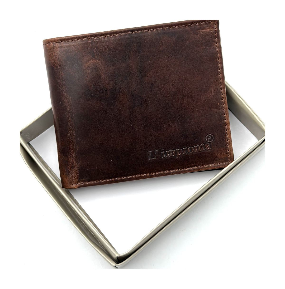 HE105 Brown Distressed Leather Bifold Wallet