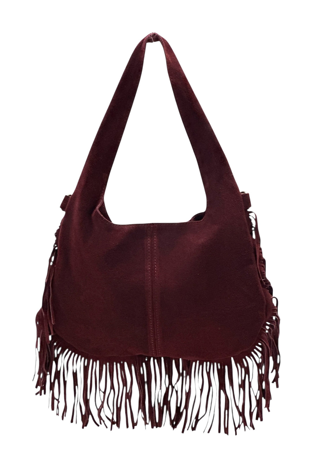 HE1050 Burgundy Fringe Suede Hobo Bag