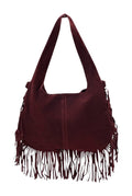 HE1050 Burgundy Fringe Suede Hobo Bag