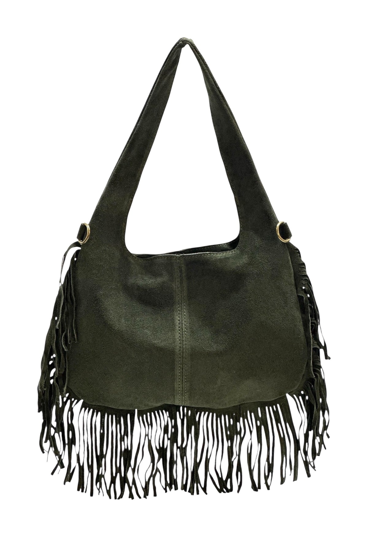 HE1051 Military Green Fringe Suede Hobo Bag
